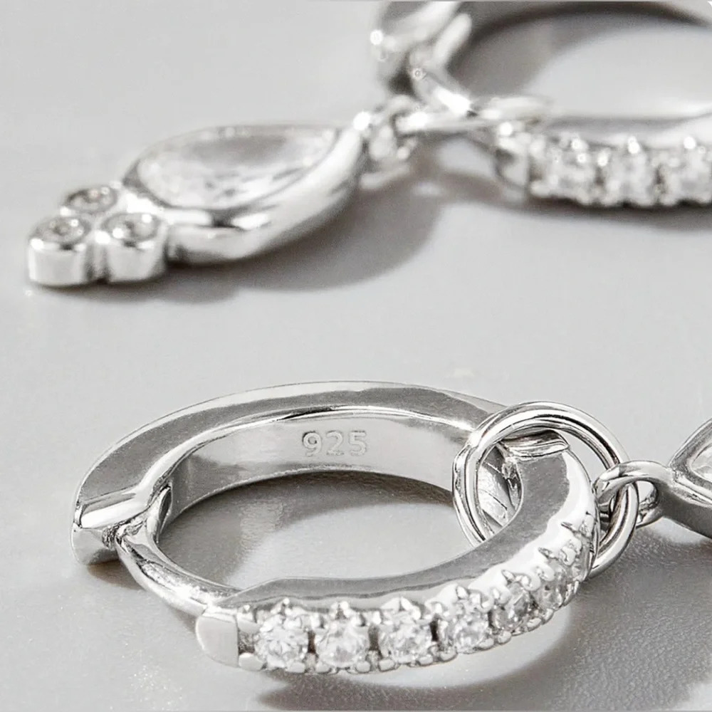 925 Sterling Silver White Gold Plated Rhodium Plated Drop Earrings - Picture 2 of 8